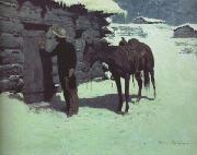 Frederic Remington The Belated Traveler (mk43) oil on canvas